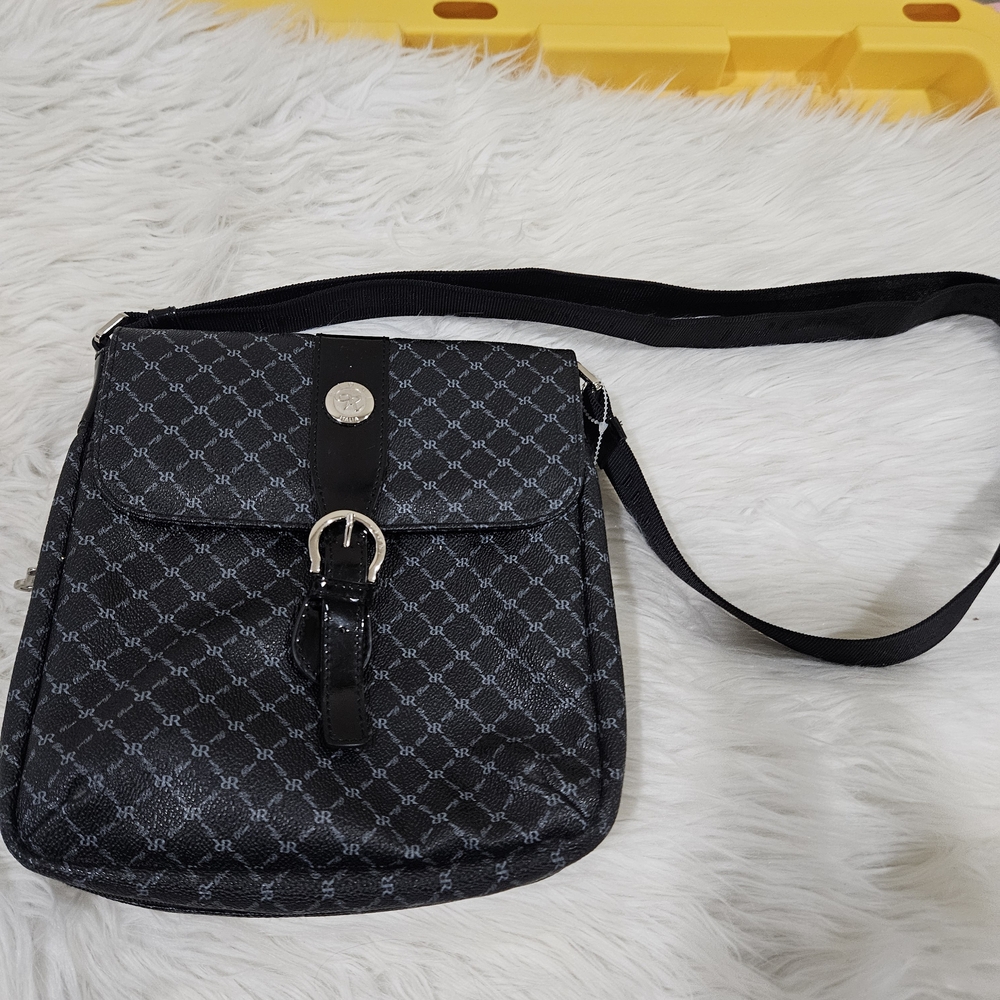 RIONI Black Messenger Bag Rioni Signature Black Top Buckle Messenger Bag